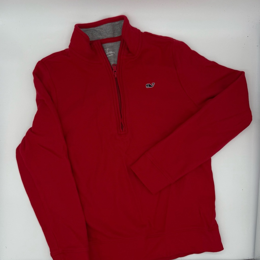 Vineyard Vines Boys’ Boathouse Red Quarter Zip Pullover - size S